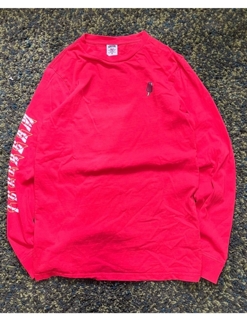 100% Cotton Red Long Sleeve Tee with Popsicle Chest Accent